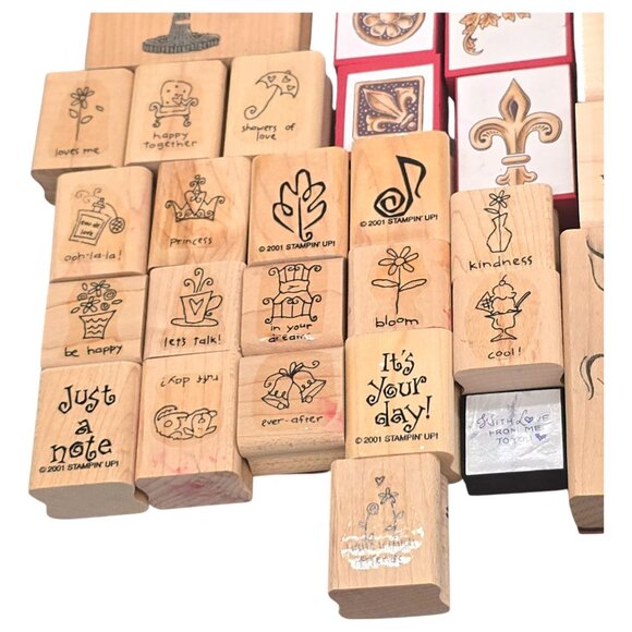 Vtg Wooden Rubber Stamp Lot of 60 Mixed Crafts Floral Sentiments & Decorative - Picture 6 of 16